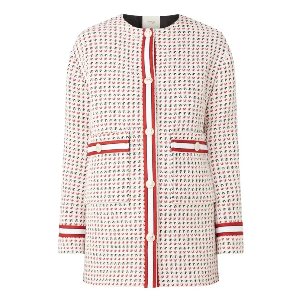 Maje Checked Cotton-Blend Tweed Jacket with Gold Crest Buttons - Picture 2 of 12